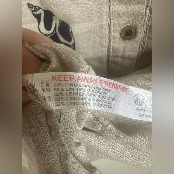 NWT new MEDIUM by Anthropologie button down linen shirt beach shell print tan - Picture 12 of 17